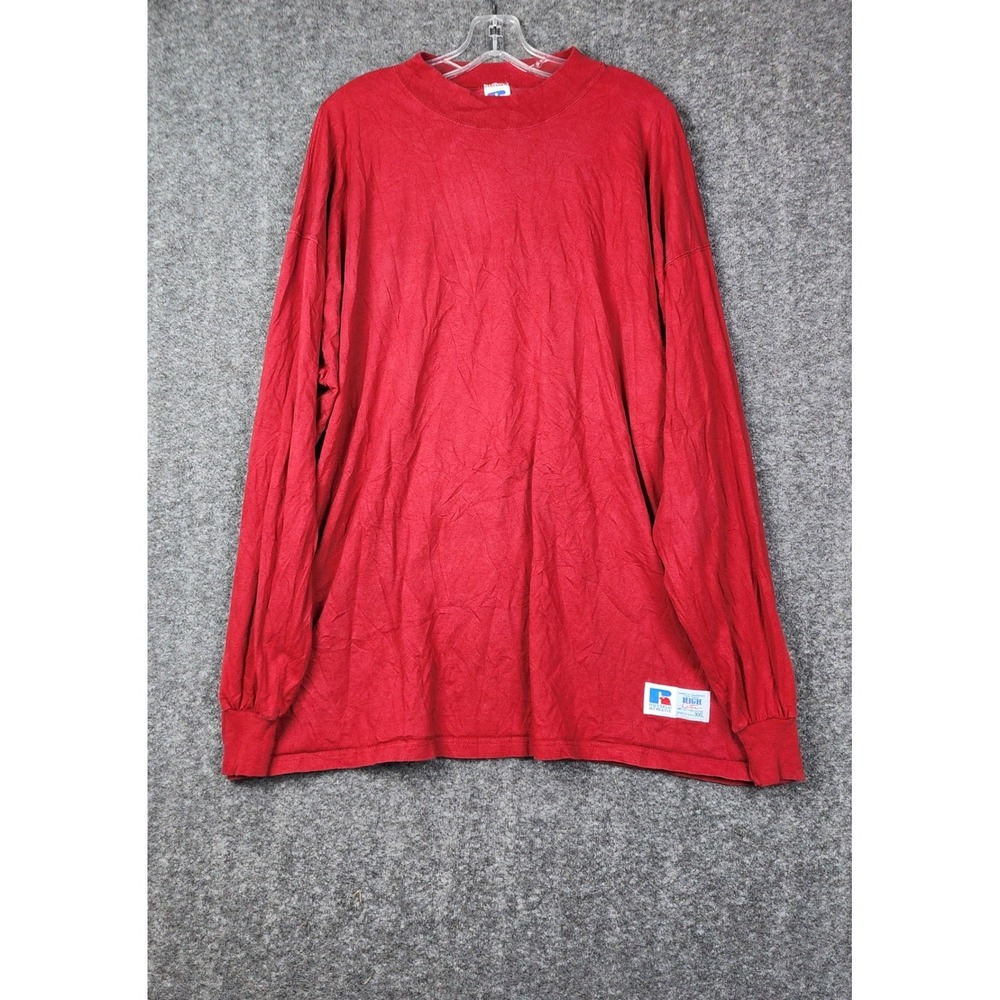 Russell Athletic Long Sleeve Shirt Mens XXL Red Vintage 90s High Cotton USA Made